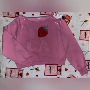 Hollister Pink Strawberry Embroidered Pullover